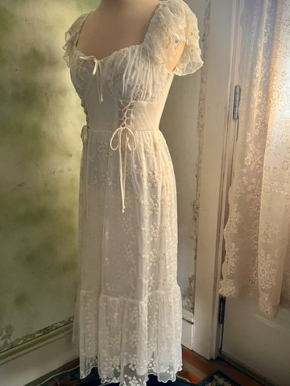 ROWA White Lace Corset Maxi Dress Size Small Cottagecore Romantic